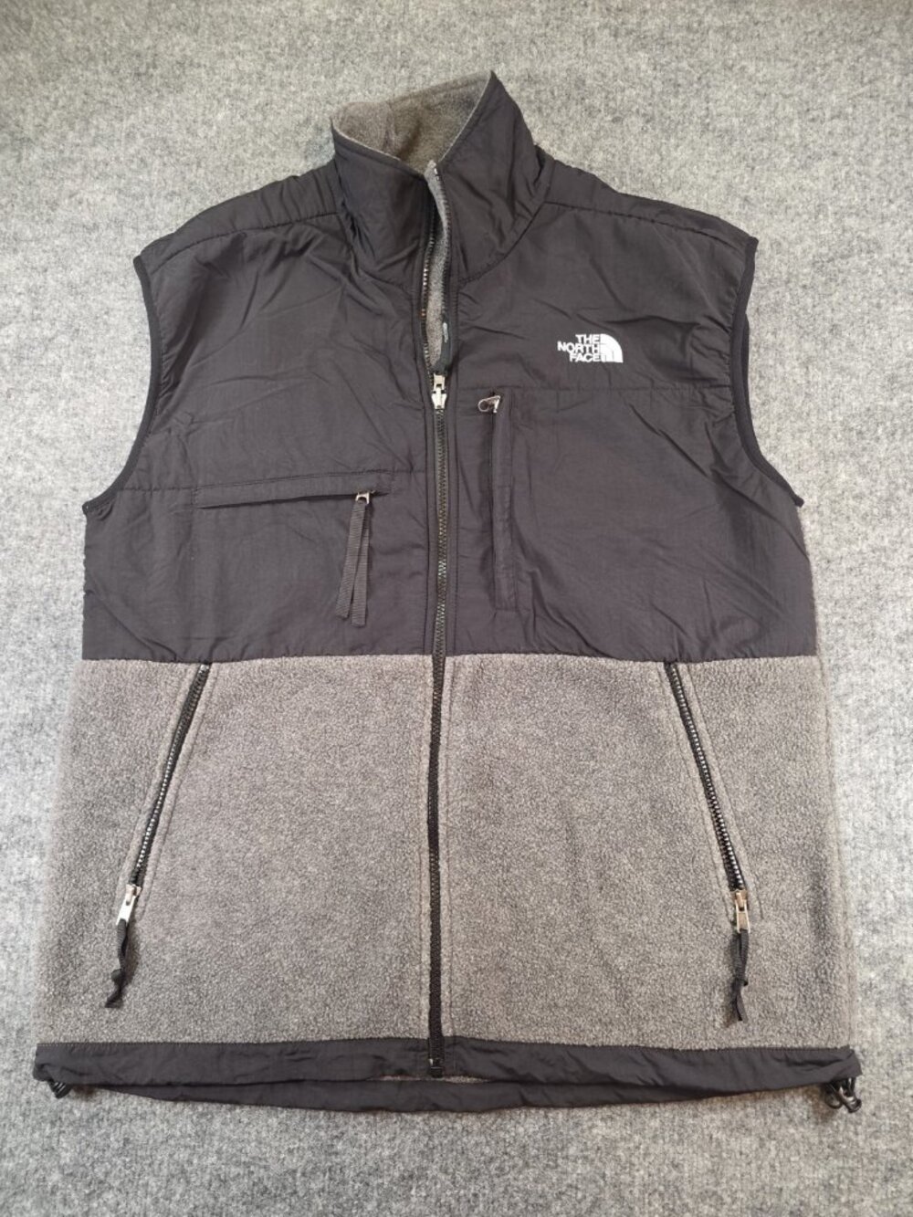 VTG The North Face Denali Vest Mens Large Loden Gray Black Fleece Zip 88038 USA